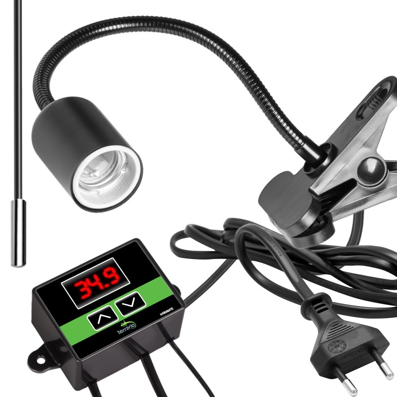 Світильник довгий з затискної ручкою і термостатом Terrario Long ReptiSun Temperature Control 200W