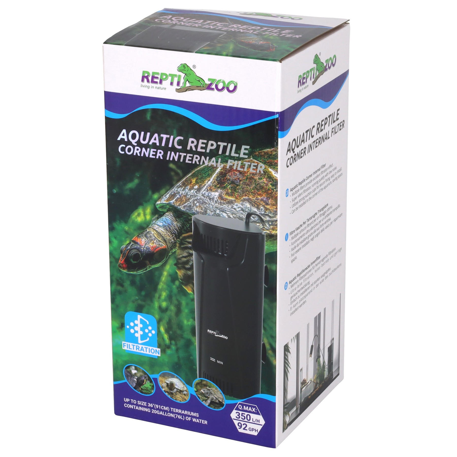 Внутрішній фільтр Repti-Zoo Aquatic Corner Filter (GLB08) для тераріумів із черепахами, рибами та амфібіями (350 л/год, до 76 літрів)