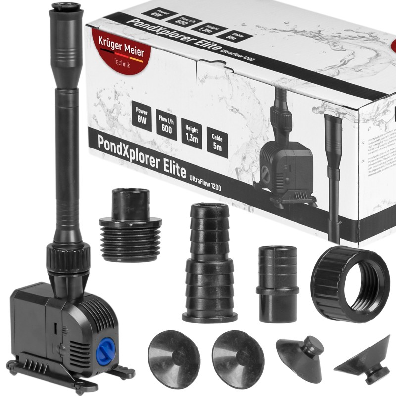 Насос-фонтан з фільтром Kruger Meier PondXplorer Elite 1200 для садового ставка 3-в-1 (600 л/г)