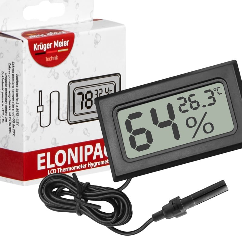 Цифровий термометр-гігрометр Kruger Meier Elonipac LCD з датчиком на кабелі 200 см