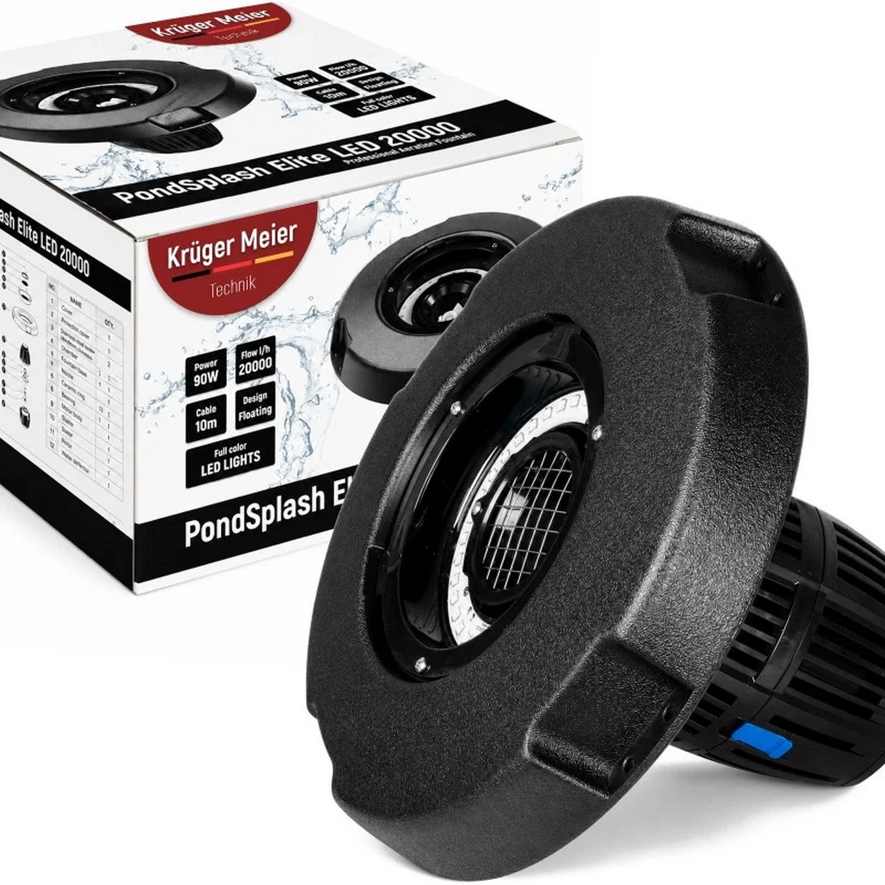 Фонтан, аэратор для пруда Kruger Meier PondSplash Elite LED 40000 с LED-подсветкой 40000 л/ч